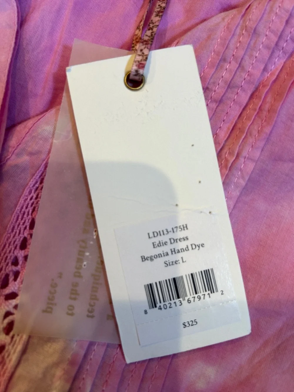 NWT LOVESHACKFANCY Edie dress in Begonia  Pink hand Tie-Dye size large - Picture 10 of 16